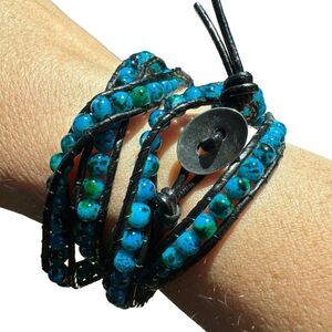 Florence Scovel Beaded Wrap Bracelet/Necklace Black leather cord